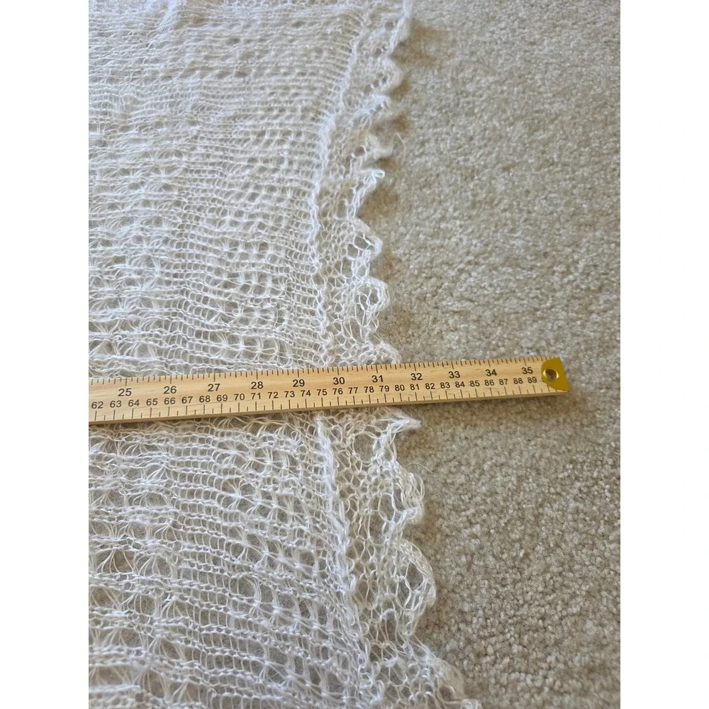 Handmade vintage Russian Lace Knit Shawl Square Cream Ivory Scalloped Edge Wrap